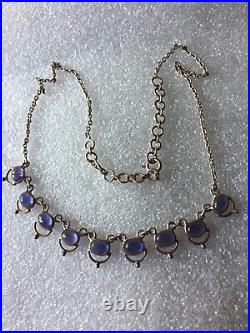 Pendant Necklace Moonstone blue chain vintage Silver Boho Art Deco 90s Jewelry