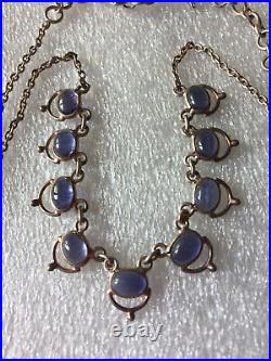 Pendant Necklace Moonstone blue chain vintage Silver Boho Art Deco 90s Jewelry