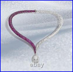 Pink Sapphire Art deco Necklace For Women 925 SS Pear Drop Auction High Jewelry