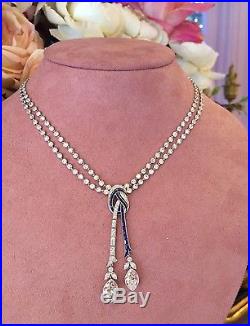 Platinum ART DECO Diamond/Sapp Negligee Necklace with Two Oval Drops HM1393BE8