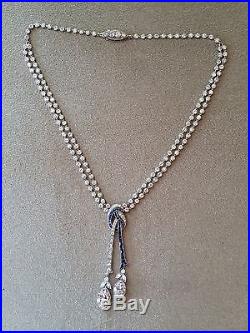 Platinum ART DECO Diamond/Sapp Negligee Necklace with Two Oval Drops HM1393BE8