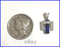 Platinum Art Deco Diamond and Sapphire Pendant Necklace