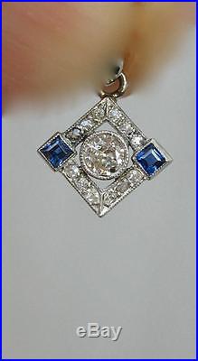 Platinum Sapphire Diamond Pendant Art Deco Necklace Edwardian Wedding