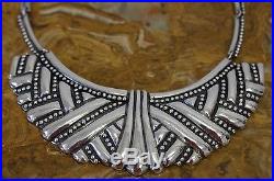 Pre-1948 Mexico Silver Art Deco Cross Over Repousse Necklace 122 Grams TAXCO