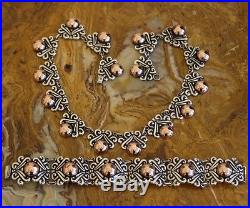 Pre-1948 Mexico Sterling Repousse Art Deco Swirl Link 16 In Necklace TAXCO 48 Gm