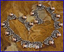 Pre-1948 Mexico Sterling Repousse Art Deco Swirl Link 16 In Necklace TAXCO 48 Gm