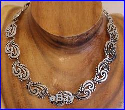 Pre-1948 Mexico Sterling Repousse Art Deco Swirl Link 17 In Necklace 57 Grams