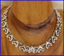Pre-1948 Mexico Sterling Silver Art Deco Repousse Link Necklace 44 Grams 15.5 In