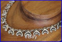 Pre-1948 Mexico Sterling Silver Art Deco Repousse Link Necklace 44 Grams 15.5 In