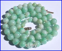 Pretty Antique Art Deco 14K Gold GIA Certified Jadeite Jade Bead Necklace 18.5'