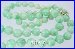 Pretty Antique Art Deco 14K Gold GIA Certified Jadeite Jade Bead Necklace 18.5'