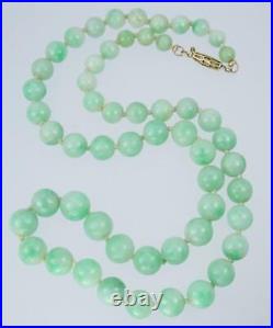 Pretty Antique Art Deco 14K Gold GIA Certified Jadeite Jade Bead Necklace 18.5'