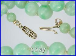 Pretty Antique Art Deco 14K Gold GIA Certified Jadeite Jade Bead Necklace 18.5'