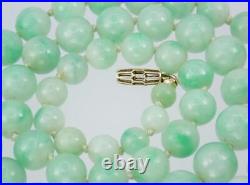 Pretty Antique Art Deco 14K Gold GIA Certified Jadeite Jade Bead Necklace 18.5'