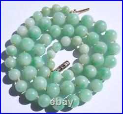 Pretty Antique Art Deco 14K Gold GIA Certified Jadeite Jade Bead Necklace 18.5'