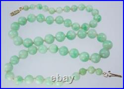 Pretty Antique Art Deco 14K Gold GIA Certified Jadeite Jade Bead Necklace 18.5'