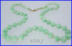 Pretty Antique Art Deco 14K Gold GIA Certified Jadeite Jade Bead Necklace 18.5'