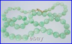 Pretty Antique Art Deco 14K Gold GIA Certified Jadeite Jade Bead Necklace 18.5'