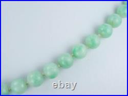 Pretty Antique Art Deco 14K Gold GIA Certified Jadeite Jade Bead Necklace 18.5'