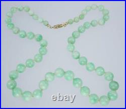 Pretty Antique Art Deco 14K Gold GIA Certified Jadeite Jade Bead Necklace 18.5'