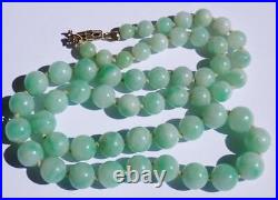 Pretty Antique Art Deco 14K Gold GIA Certified Jadeite Jade Bead Necklace 18.5'