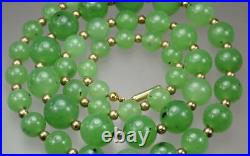 Pretty Antique Art Deco 14K Gold Green Jade Graduating Bead Necklace