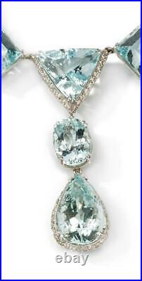 Pretty Multi Shape 99.75CT Aquamarine & 2.60CT Shiny CZ Art Deco Women Necklace
