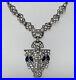 Pretty Vintage Art Deco Paste Pot Metal Clear Blue Sapphire Rhinestone Necklace