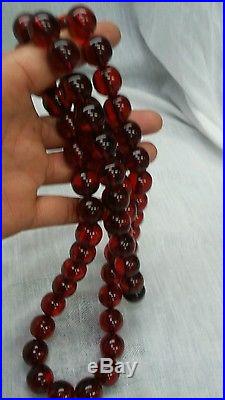 Pretty vintage art deco cherry red amber Bakelite round beads necklace 126 g