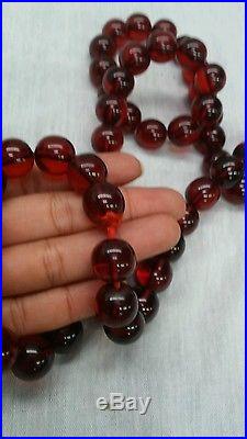 Pretty vintage art deco cherry red amber Bakelite round beads necklace 126 g