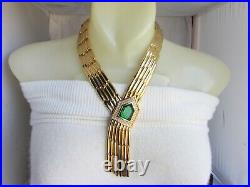 RACHEL ZOE Crystal Art Deco Fringe Necklace Green Clear Goldtone Est Retail $525