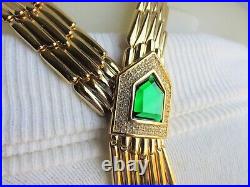 RACHEL ZOE Crystal Art Deco Fringe Necklace Green Clear Goldtone Est Retail $525