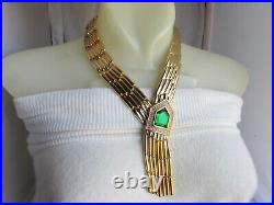 RACHEL ZOE Crystal Art Deco Fringe Necklace Green Clear Goldtone Est Retail $525