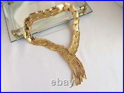 RACHEL ZOE Crystal Art Deco Fringe Necklace Green Clear Goldtone Est Retail $525