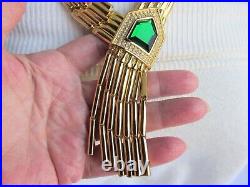 RACHEL ZOE Crystal Art Deco Fringe Necklace Green Clear Goldtone Est Retail $525