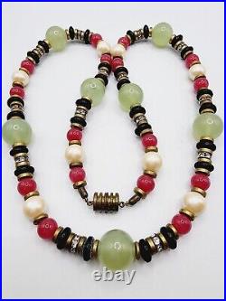 RARE 40s ART DECO Vintage FRENCH Poured ART GLASS & FAUX PEARL beaded NECKLACE