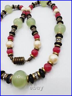 RARE 40s ART DECO Vintage FRENCH Poured ART GLASS & FAUX PEARL beaded NECKLACE