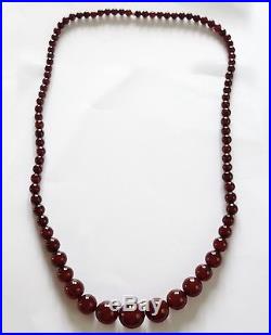 Rare Antique Art Deco Round Cherry Amber Bakelite Bead Necklace