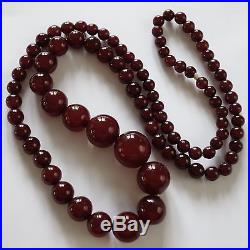 Rare Antique Art Deco Round Cherry Amber Bakelite Bead Necklace