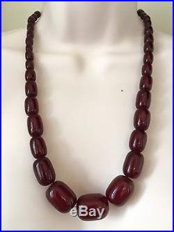 Rare Art Deco Cherry Amber Bakelite Bead Necklace