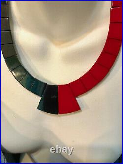 RARE AUGUSTE BONAZ FRENCH ART DECO bib necklace 20s paris designer red black