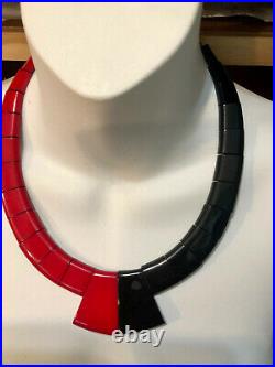 RARE AUGUSTE BONAZ FRENCH ART DECO bib necklace 20s paris designer red black