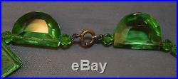 RARE Art Deco Green Glass Intaglio Etched Glass Necklace! Amazing