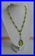 RARE Art Deco peridot green crystal lavalier necklace drop pendant brass links