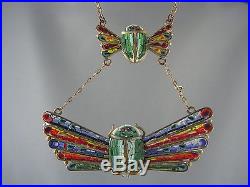 RARE! Egyptian Revival Art Deco 1920's Micro Mosaic SCARAB Lavalier Necklace