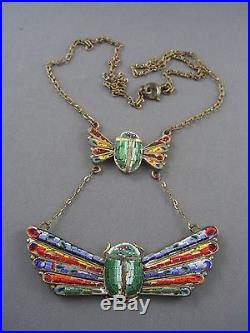 RARE! Egyptian Revival Art Deco 1920's Micro Mosaic SCARAB Lavalier Necklace