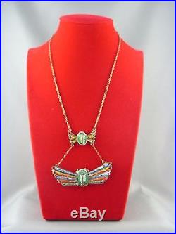 RARE! Egyptian Revival Art Deco 1920's Micro Mosaic SCARAB Lavalier Necklace