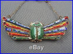 RARE! Egyptian Revival Art Deco 1920's Micro Mosaic SCARAB Lavalier Necklace