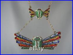 RARE! Egyptian Revival Art Deco 1920's Micro Mosaic SCARAB Lavalier Necklace