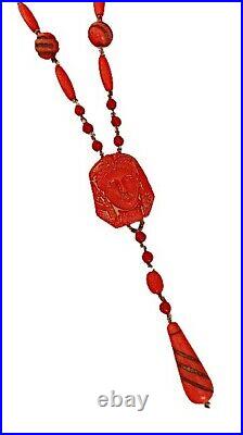 RARE MAX NEIGER Antique 1920's Egyptian Revival ORANGE CZECH GLASS Necklace